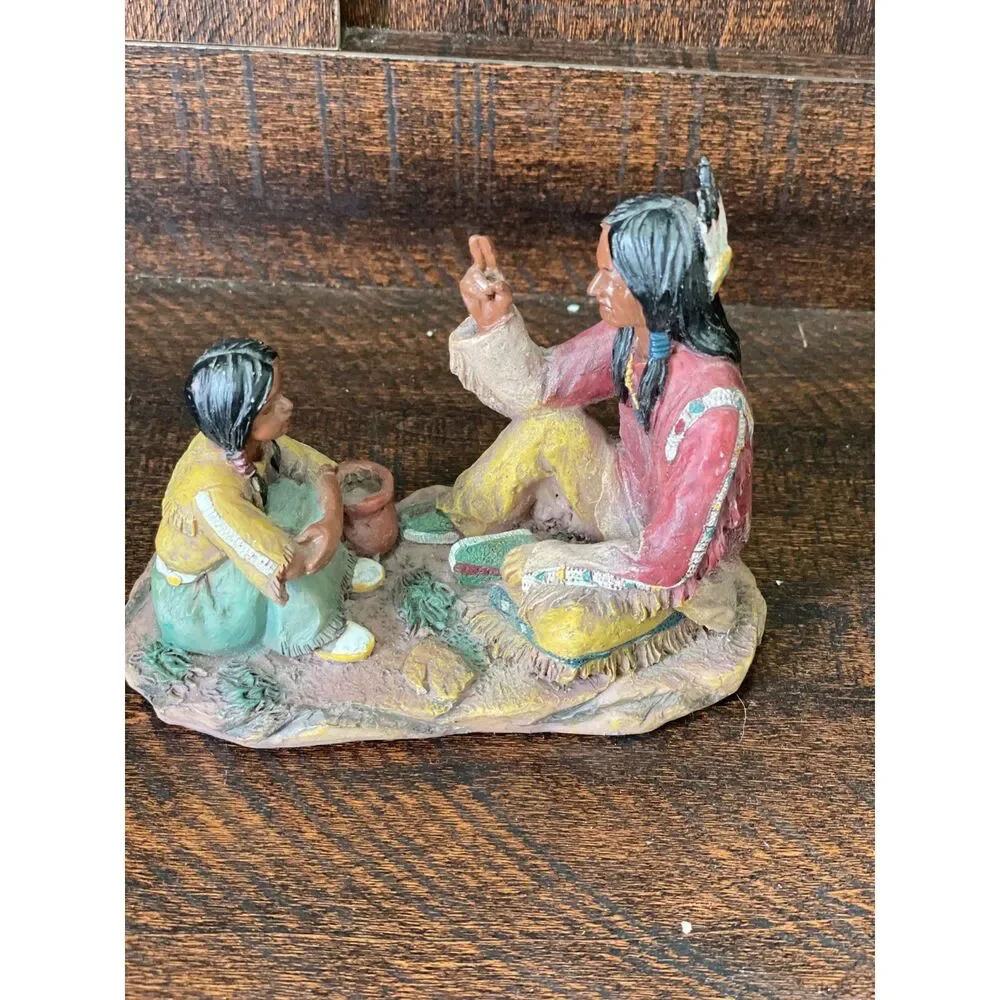 Vintage Native American Storyteller Figurine Elder & Child Southwestern Decor